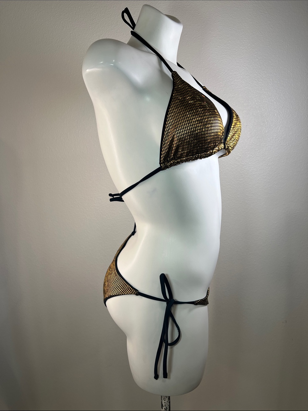 JHOKCI Gold Metallic Triangle Tie-Side Bikini Set MEDIUM - Picture 3 of 11